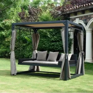 נדנדה גזיבו לגינה כולל וילונות - אפור